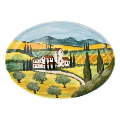 Vietri Terra Toscana Oval Platter In Multicolor In Blue