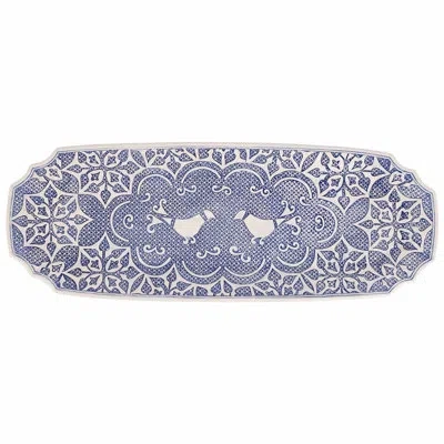 Vietri Uccello Blu Long Oval Platter In Blue,white
