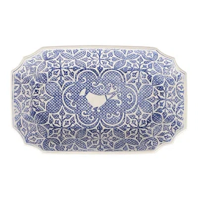 Vietri Uccello Blu Oval Bowl In Blue;white