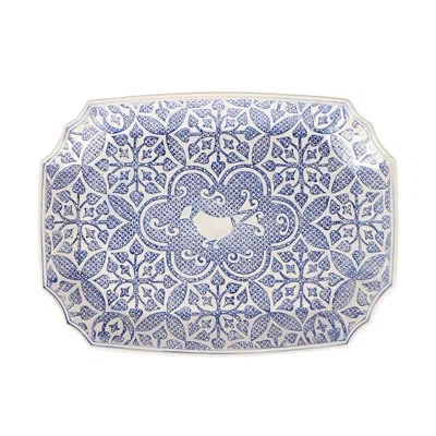 Vietri Uccello Blu Rectangular Platter In Blue,white