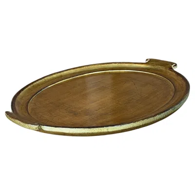 Pre-owned Vietri Vintage Italian  Oval Gold Leaf Serving Tray In Brown