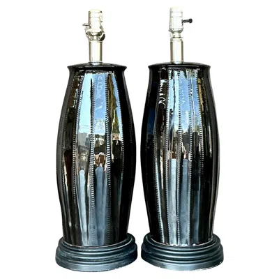 Pre-owned Vietri Vintage Regency  Glazed Ceramic Table Lamps - A Pair In Brown