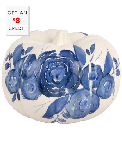 Vietri Camellia Medium Figural Pumpkin In Blue