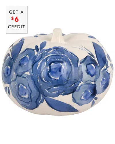 Vietri Camellia Small Figural Pumpkin In Blue