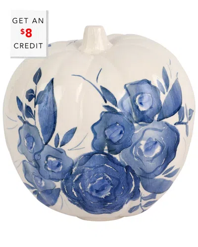 VIETRI VIVA BY VIETRI BLUE CAMELLIA TALL FIGURAL PUMPKIN  WITH $12 CREDIT