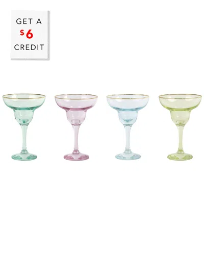 Vietri Viva By  Rainbow Assorted Set Of 4 Margarita Glasses With $6 Credit In Multi