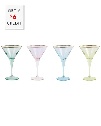 Vietri Viva By  Rainbow Assorted Set Of 4 Martini Glasses With $6 Credit In Multi