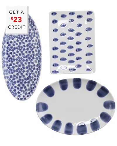 Vietri Viva By  Santorini 3pc Serveware Set With $17 Credit In Blue