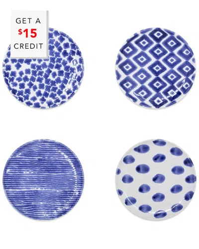 Vietri Viva By  Santorini Assorted Cocktail Plates Set Of 4 Cocktail Plates With $15 Credit In Blue
