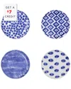 Vietri Santorini Assorted 4-piece Cocktail Plates Set In Blue