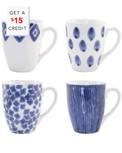 VIETRI VIVA BY VIETRI SANTORINI ASSORTED MUGS SET OF 4 MUGS  WITH $15 CREDIT