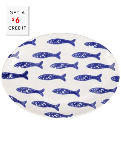 Vietri Viva By  Santorini Fish Small Oval Platter With $6 Credit In Blue