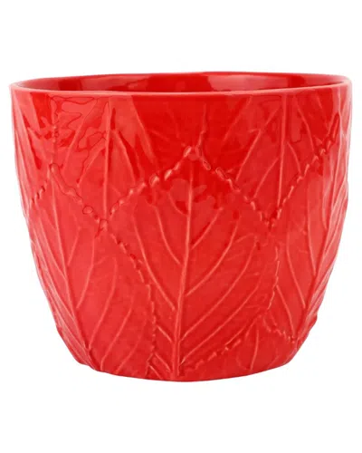 Vietri Viva Garden Embossed Leaves Cachepot In Red