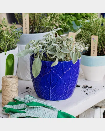 Vietri Viva Garden Embossed Leaves Cachepot In Blue