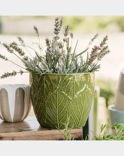 Vietri Viva Garden Embossed Leaves Cachepot In Green
