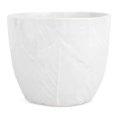 Vietri Viva Garden Embossed Leaves Cachepot In White
