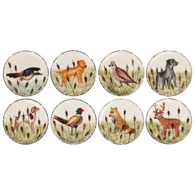Vietri Wildlife Assorted Canape Plates - Set Of 8 In Brown,white,green