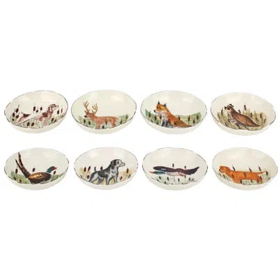 Vietri Wildlife Assorted Pasta Bowls In White,orange,brown