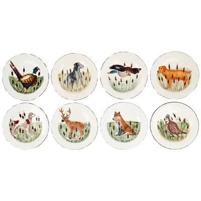 Vietri Wildlife Assorted Salad Plates In Blue;black;brown;white