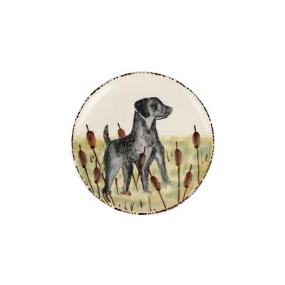 Vietri Wildlife Black Hunting Dog Canape Plate In White,black,brown
