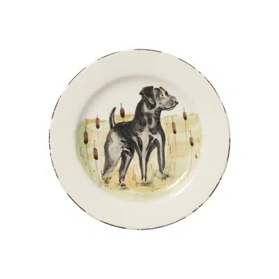 Vietri Wildlife Black Hunting Dog Salad Plate In Black;brown;gray