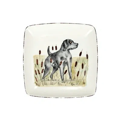 Vietri Wildlife Black Hunting Dog Square Platter In Gray;beige