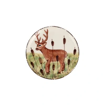 Vietri Wildlife Deer Canape Plate In Brown,green,white