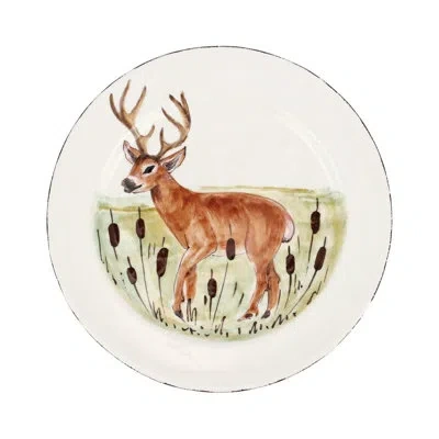 Vietri Wildlife Deer Dinner Plate In Black,white,green,brown