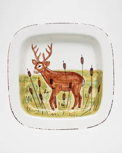 Vietri Wildlife Deer Rimmed Square Platter In Multi