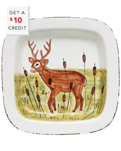 Vietri Wildlife Deer Rimmed Square Platter In Multi