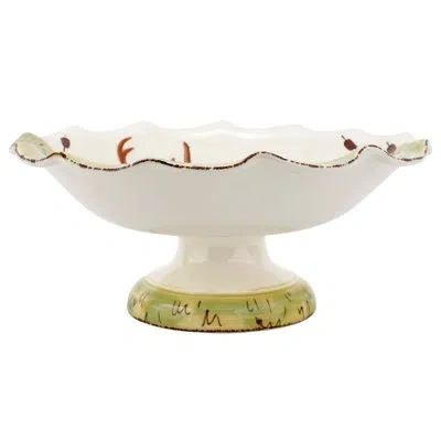 Vietri Wildlife Footed Deer Pedestal Fruit Bowl In Brown;white;green