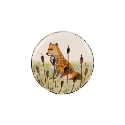 Vietri Wildlife Fox Canape Plate In Green,orange,brown
