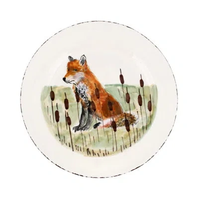 Vietri Wildlife Fox Dinner Plate In Black,white,green,brown