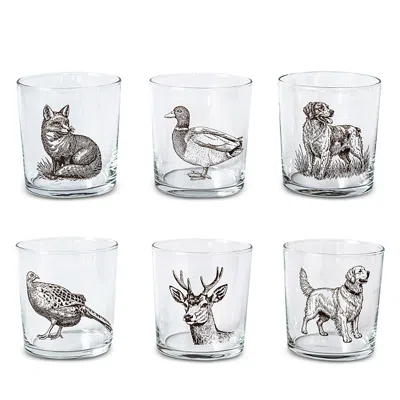 Vietri Wildlife Glass Tumblers, Set Of 6 In Gray