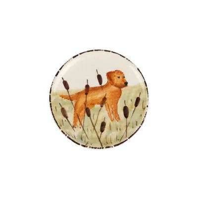 Vietri Wildlife Hunting Dog Canape Plate In Green,orange,brown
