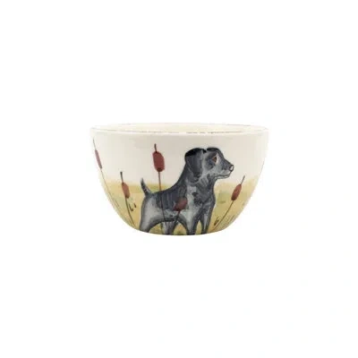 Vietri Wildlife Hunting Dog Cereal Bowl In White;gray;yellow