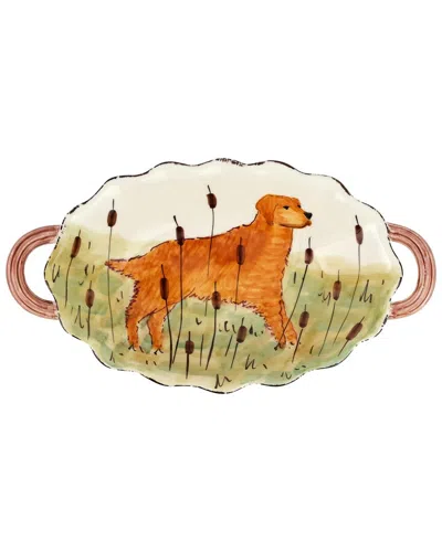 Vietri Wildlife Hunting Dog Handled Oval Bowl In Multi