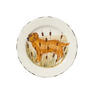 Vietri Wildlife Hunting Dog Salad Plate In Gray;yellow
