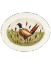 Vietri Wildlife Pheasant Small Rimmed Oval Bowl In Animal Print