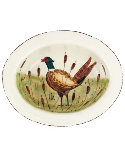 Vietri Wildlife Pheasant Small Rimmed Oval Bowl In Animal Print