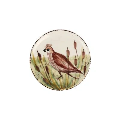 Vietri Wildlife Quail Canape Plate In Brown,green,white
