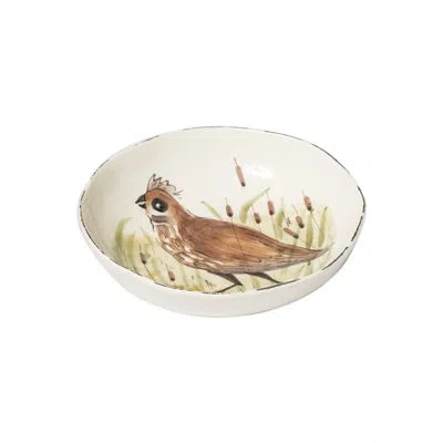 Vietri Wildlife Quail Pasta Bowl In Green;light Brown
