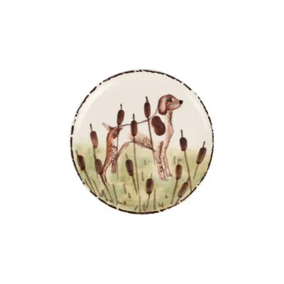 Vietri Wildlife Spaniel Canape Plate In Brown,green,white