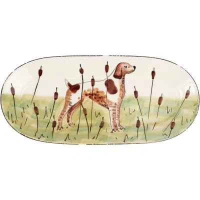 Vietri Wildlife Spaniel Oval Platter In Brown;white;green