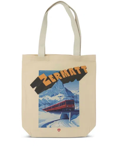 Vietti Merchandise Zermatt Tote Bag Mit Zug-print In Brown