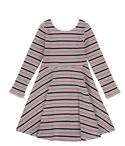 Vignette Kids' Girl's Abbey Jersey Dress In Blue Mult-stripe In Brown