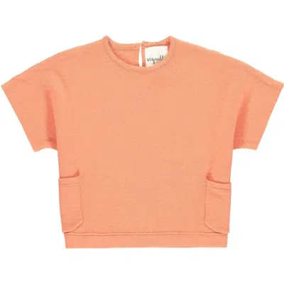 Vignette Kids' Girl's Fiona Short Sleeve Sweater In Pumpkin In Animal Print