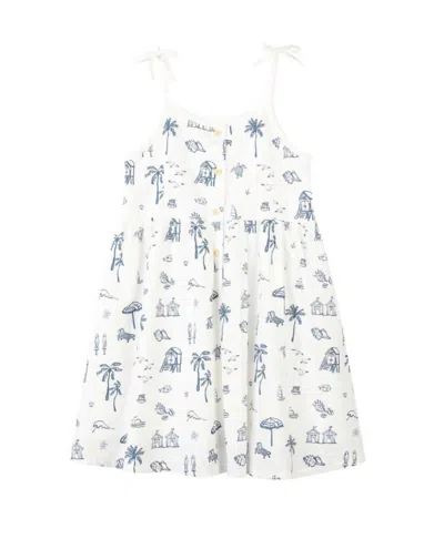 Vignette Kids' Girl's Marina Dress In Navy Beach Scene In Multi