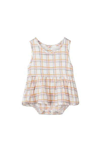 Vignette Kids' Girl's Plaid Onesie Dress In Pink/orange In Black