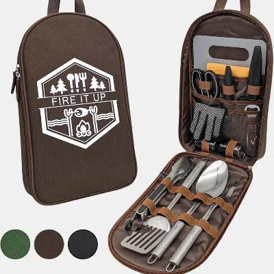 Vigor Camping Utensil Set Camping Kitchen Set Cookware 13 Pcs Accessories With Case In Brown
